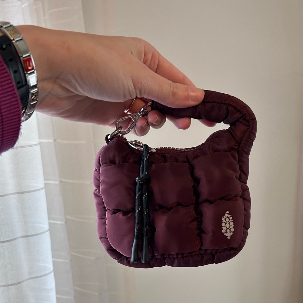 Free People FP Movement Purple Quilted Micro Pouch Purse Charm Keychain